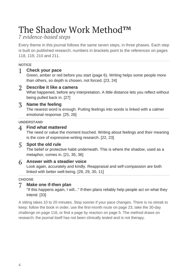 Journal page 4: The Shadow Work Method laid out on one page